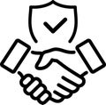 Handshake icon and safety privacy icons as concept of partnership security Royalty Free Stock Photo