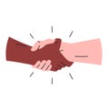 Handshake icon. Vector illustration of two muscular hands making a sport style handshake. Black and white interracial hands Royalty Free Stock Photo