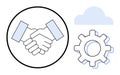 Handshake Collaboration with Cloud and Gear Representing Partnership and Technology Integration Royalty Free Stock Photo