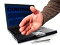 Handshake, laptop, contract