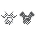 Handshake line and glyph icon, business and deal, partnership sign, vector graphics, a linear pattern on a white Royalty Free Stock Photo