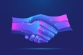 handshake low poly technology on blue background. Hands link internet connection. Business success concept. agreement partner. Royalty Free Stock Photo