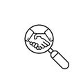 Handshake in magnifying glass line icon. Partnership deal. Business concept. Contract agreement. For apps and webstes. Vector EPS