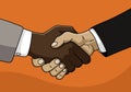 Handshake. Male caucasian and african businessmen shook hands, vector