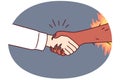 Handshake man and devil symbolizes risky deal or dangerous business arrangement. Vector image Royalty Free Stock Photo