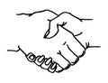 Handshake man and woman. Vector black vintage illustration Royalty Free Stock Photo