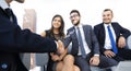 Handshake Manager and the client at a meeting in the office lobby. Royalty Free Stock Photo