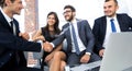 Handshake Manager and the client at a meeting in the office lobby. Royalty Free Stock Photo