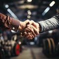 Handshake between a mechanic and a customer in an auto repair shop - AI Generated