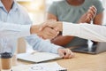 Handshake, meeting and business for agreement, partnership or deal in marketing, finance or planning for company Royalty Free Stock Photo