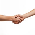 Handshake men and women. men and women shaking hands on white background