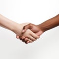 Handshake men and women. men and women shaking hands on white background