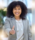 Handshake, offer and hello of business woman, portrait and networking of HR hiring deal. Happy female manager stretching Royalty Free Stock Photo