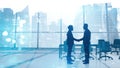 Handshake in panoramic office, deal Royalty Free Stock Photo