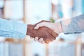 Handshake, partnership and agreement between business people with team, collaboration and onboarding. Recruitment Royalty Free Stock Photo