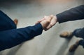 Handshake, partnership and b2b with business men in the office for agreement, deal or company merger. Meeting, greeting Royalty Free Stock Photo