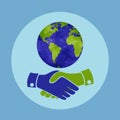 Handshake for the peace in the world. Planet and handshake. Royalty Free Stock Photo
