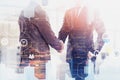 Handshake of people in city, digital interface Royalty Free Stock Photo