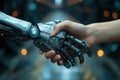 A handshake between a robot hand and a human hand, Technologies AI concept. Generative AI Royalty Free Stock Photo