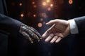 Handshake Robot and human. Modern technologies.