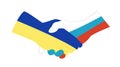 Handshake of Russia and Ukraine. Truce. Handclasp. Flag. Flat, vector