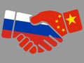 Handshake with Russian and China flags vector