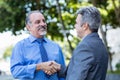 Handshake of senior businessman and mature man in suit