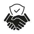 Handshake and shield icon. Business agreement with check mark and protect secure sign. Royalty Free Stock Photo