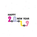 Handshake sign and Happy New Year 2019 background.Colorful greet