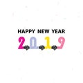 Handshake sign and Happy New Year 2019 background.Colorful greet