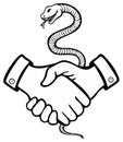 Handshake and Snake Illustration Symbolizing Agreement with Danger and Risk Royalty Free Stock Photo