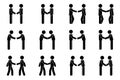 Handshake stick figure man side view poses postures vector icon set. Stickman business partners meeting deal agreement pictogram Royalty Free Stock Photo