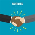 Handshake, successful deal, agreement. Cartoon multi-ethnic businessmen hands. Business partners, teamwork. Partnership and