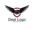 handshake symbol of deal and cooperation vector logo design with a pair of wings