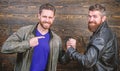 Handshake symbol of successful deal. Approved business deal. Handshake gesture meaning. Have agreed. Brutal bearded men Royalty Free Stock Photo