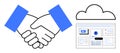 Handshake Symbolizing Partnership with Cloud-Based Dashboard Interface Royalty Free Stock Photo