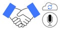 Handshake with Cloud Sync and Microphone Icons Representing Collaboration and Communication Royalty Free Stock Photo