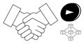 Handshake with Blockchain Diagram and Play Button Representing Digital Collaboration and Agreements Royalty Free Stock Photo