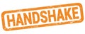 HANDSHAKE text written on orange rectangle stamp