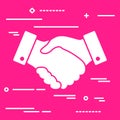 Handshake thin line design icon on the pink background -