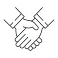 Handshake thin line icon, business and deal, partnership sign, vector graphics, a linear pattern on a white background Royalty Free Stock Photo