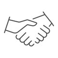 Handshake thin line icon, business strategy concept, business contract agreement sign on white background, partners Royalty Free Stock Photo
