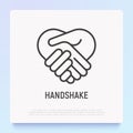 Handshake thin line icon. Modern vector illustration of agreement, contract, cooperation