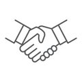 Handshake thin line icon, shake and agreement, diplomacy sign, vector graphics, a linear pattern on a white background. Royalty Free Stock Photo