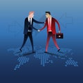 Handshake of two business people with world map background. Royalty Free Stock Photo