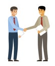 Handshake. Two businessmen want to shake hands. Cooperation. European and Asian. Royalty Free Stock Photo