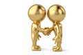 Handshake between two gold businessmen character.3D illustration