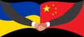 Handshake of two hands on the background of the flags of China and Ukraine