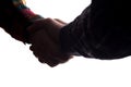 Handshake of two men, businessman and worker - horizontal silhouette Royalty Free Stock Photo