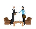 Handshake of two Muslim business women wearing hijabs